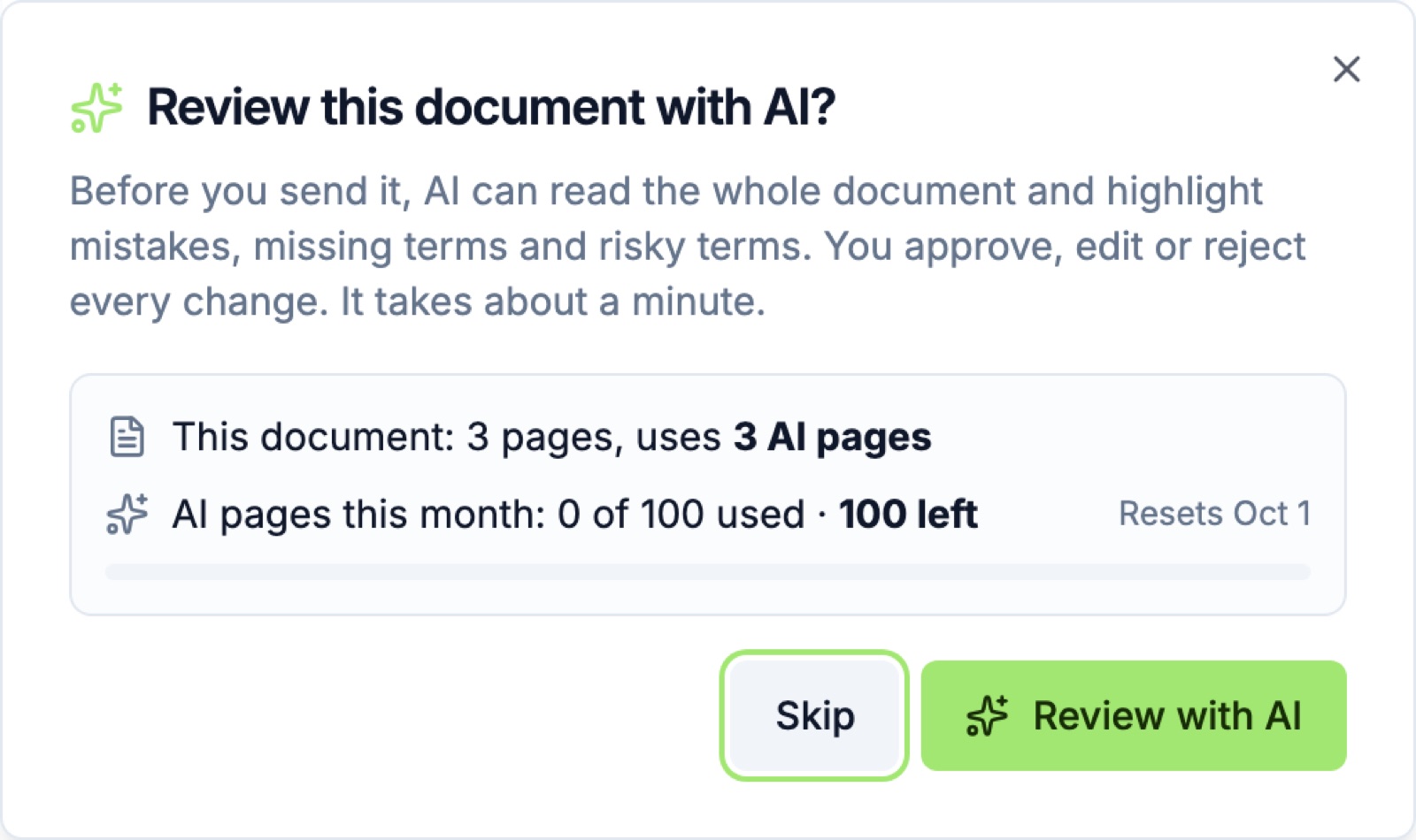 Review this document with AI prompt with the document’s pages and the AI pages left