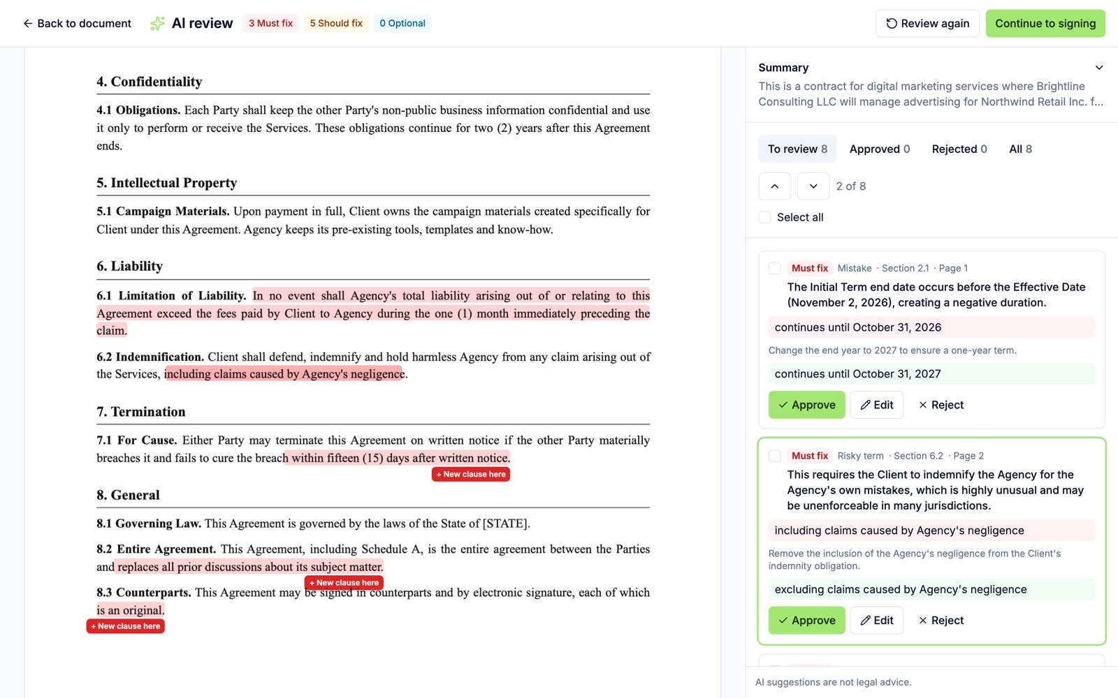 A selected finding and its place in the document