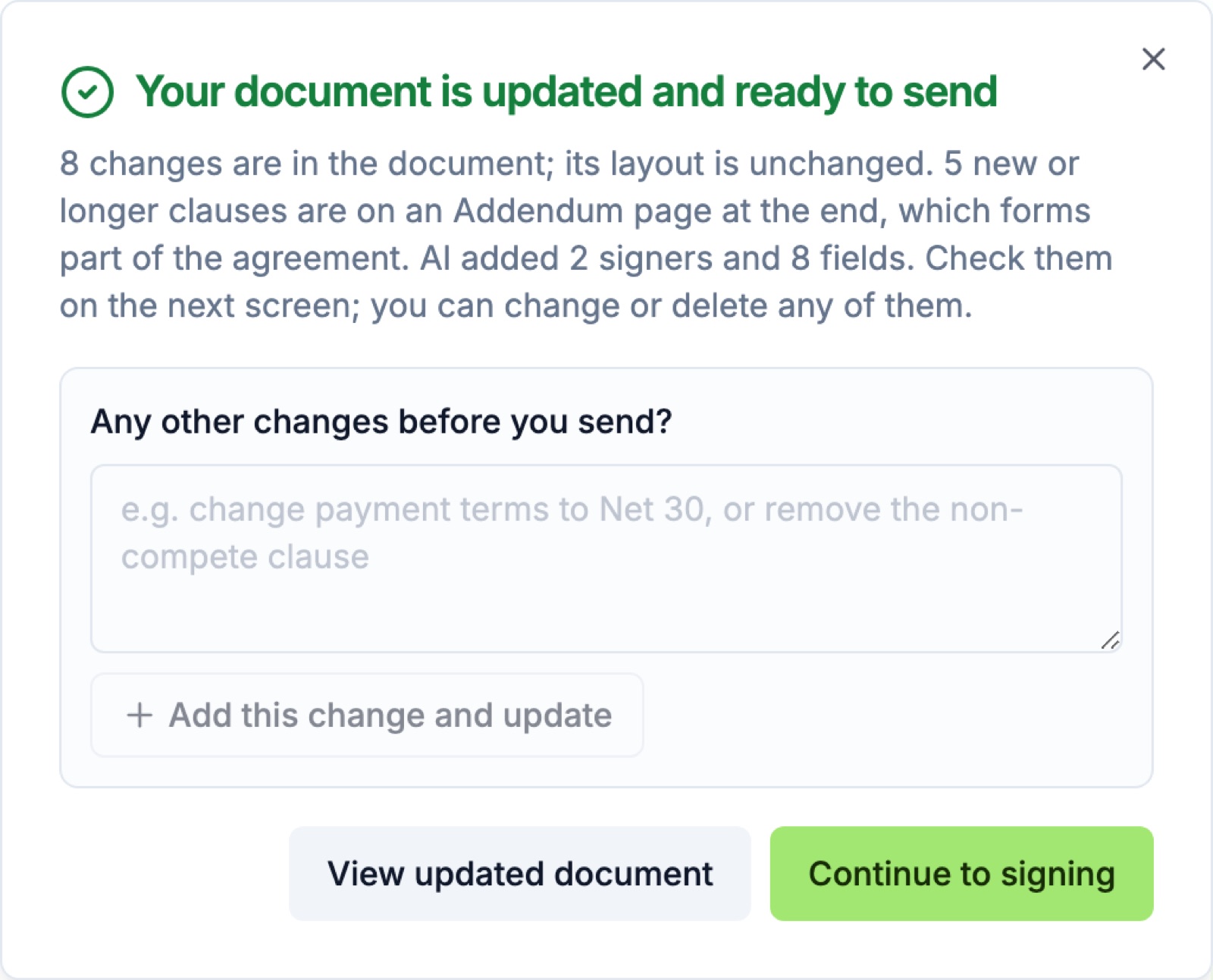 Your document is updated and ready to send
