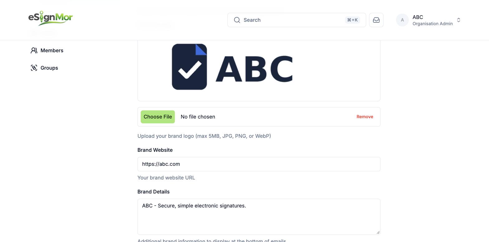 Organisation logo upload