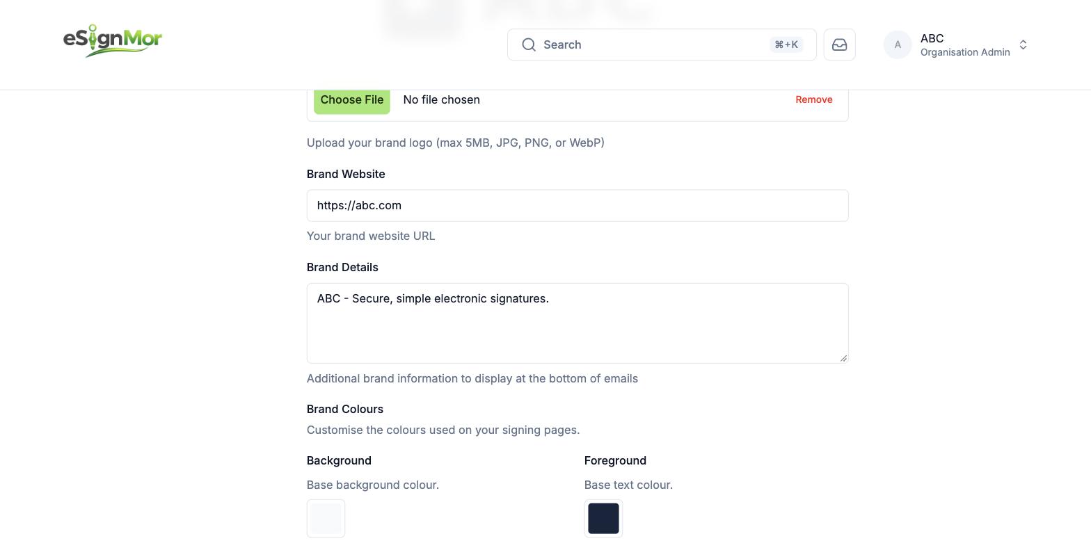 Organisation website and footer fields