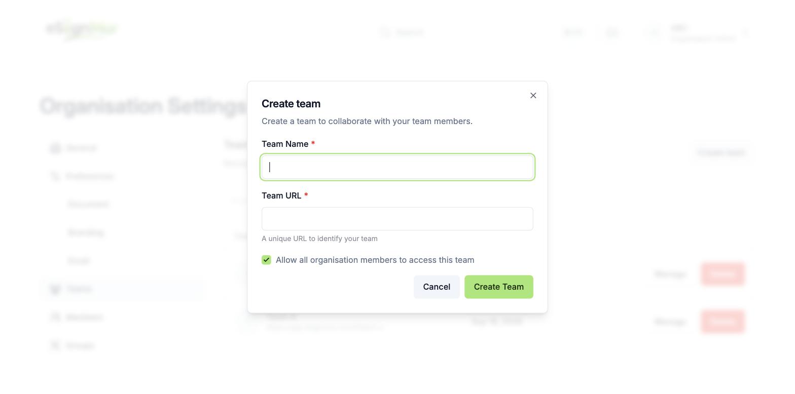 Team name and URL fields