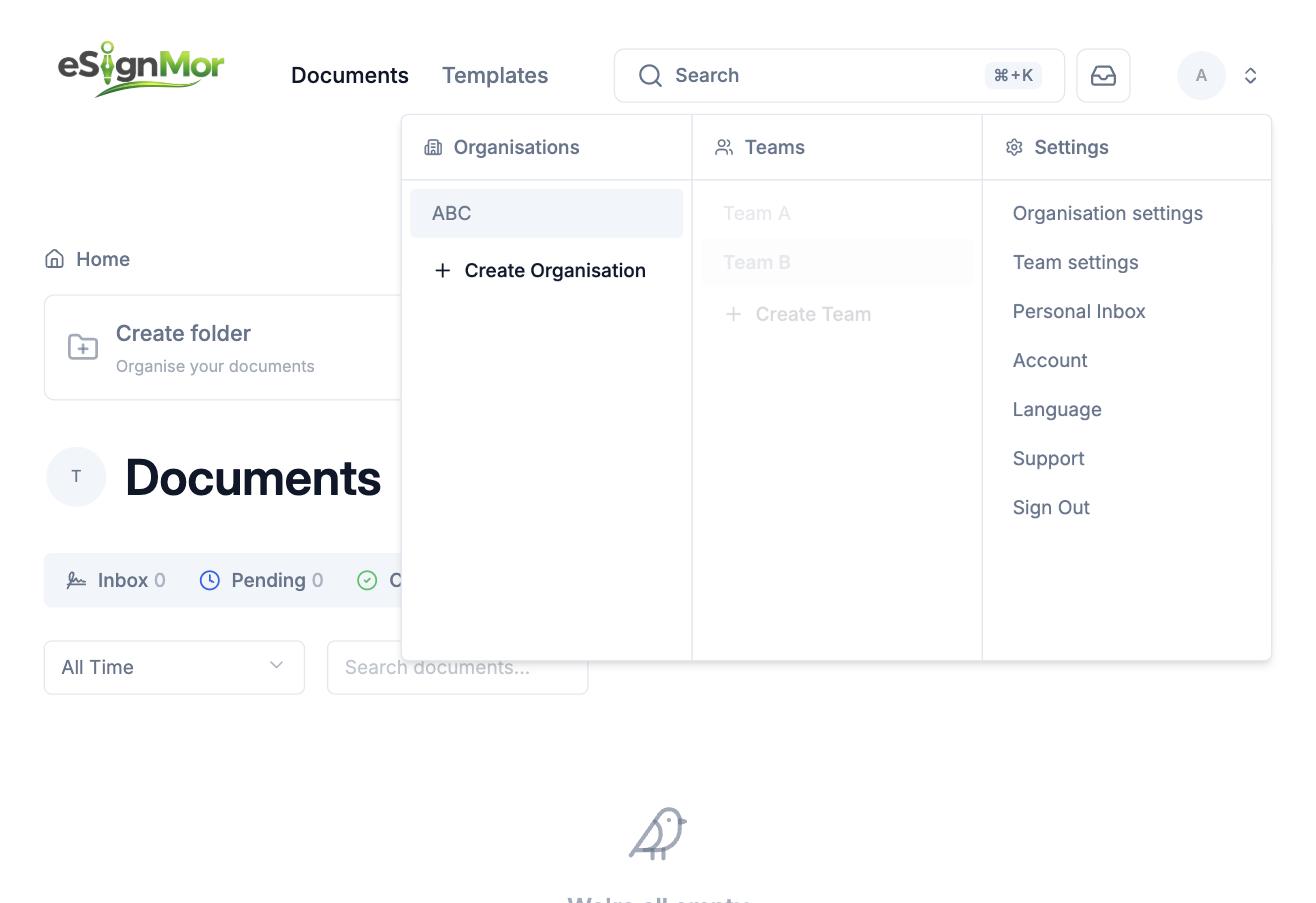 Organisation and team selector