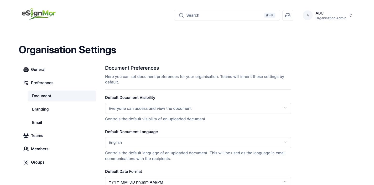 Default document visibility options