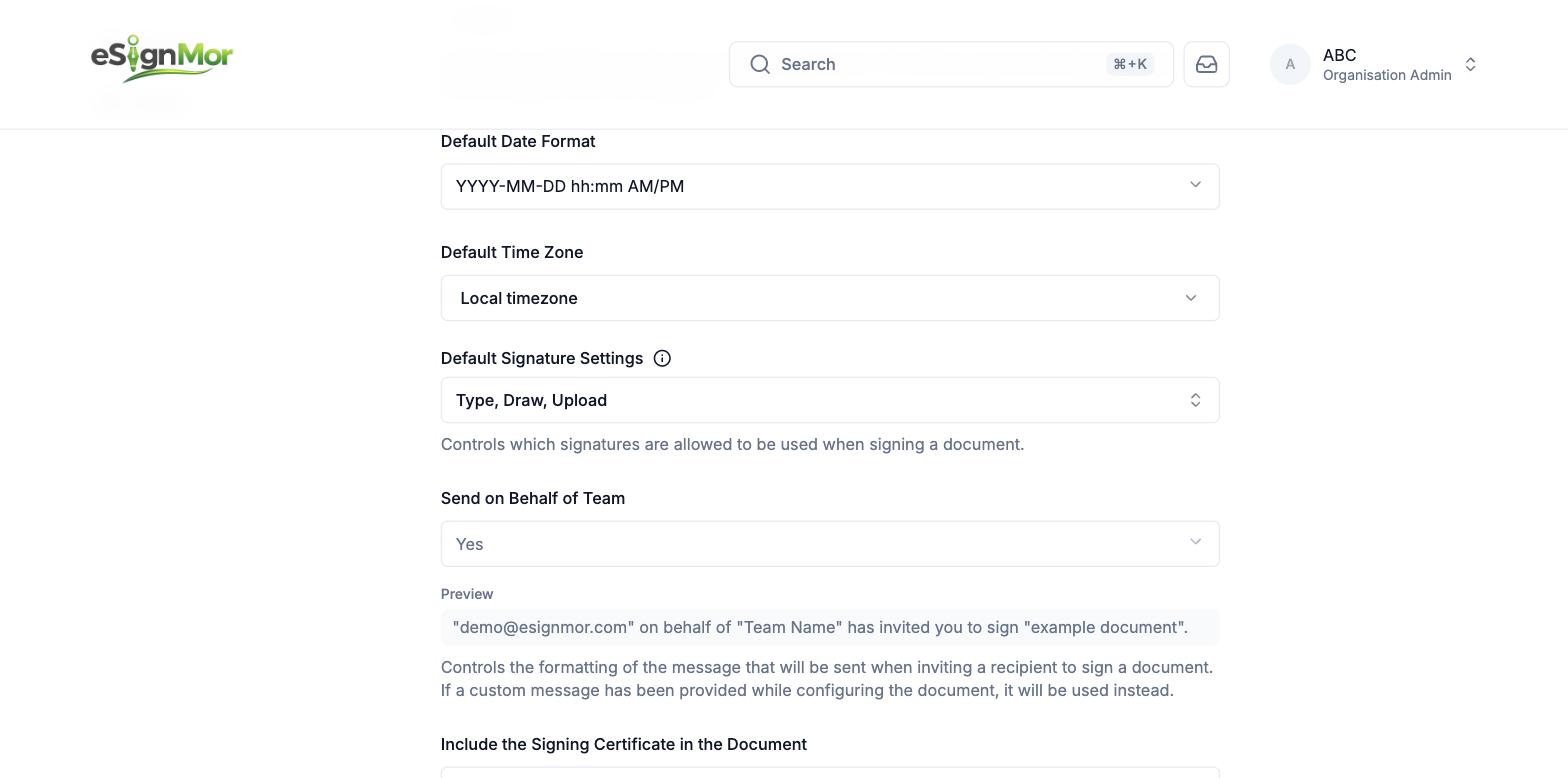 Allowed signature method settings