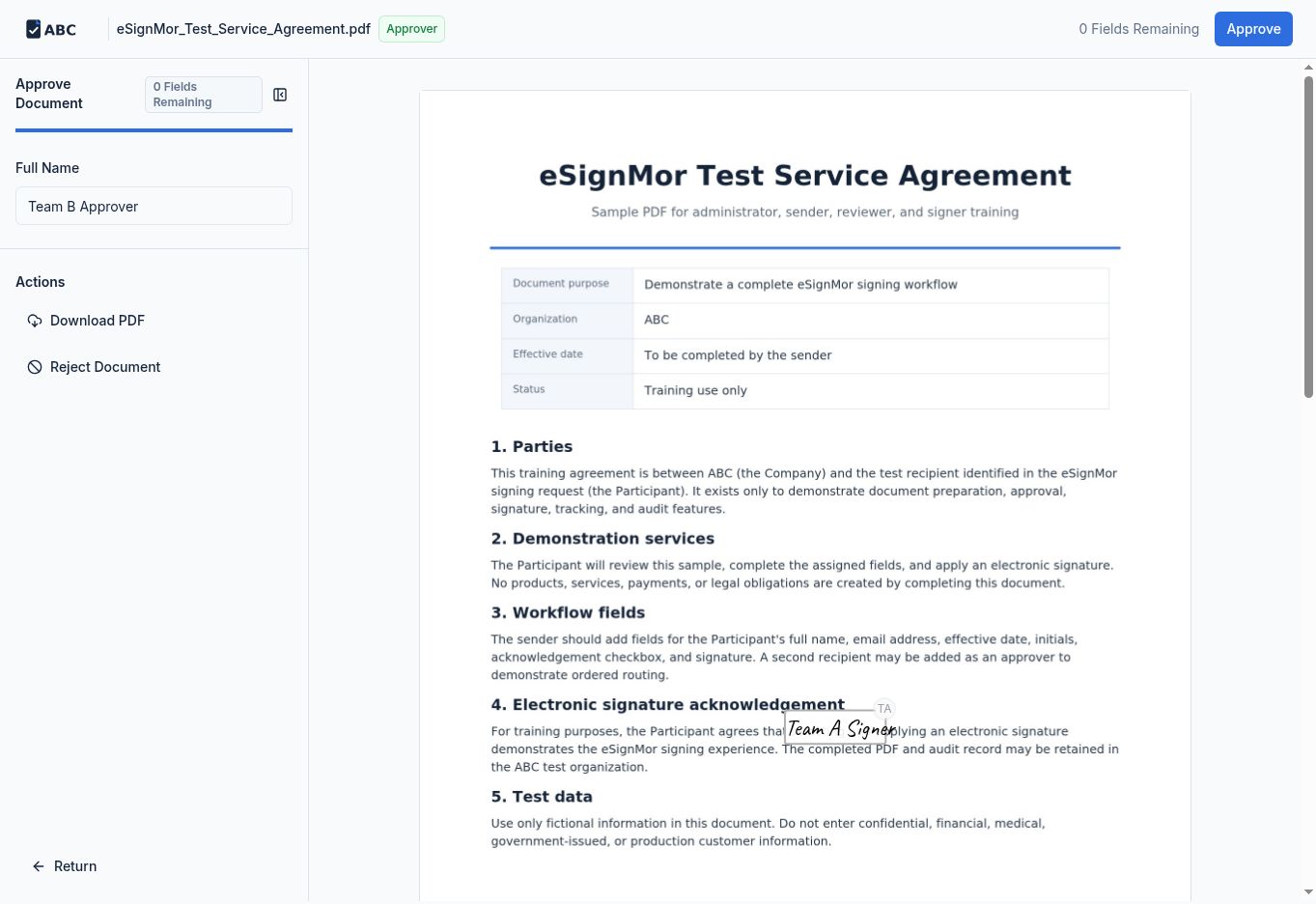 Document open for approval review