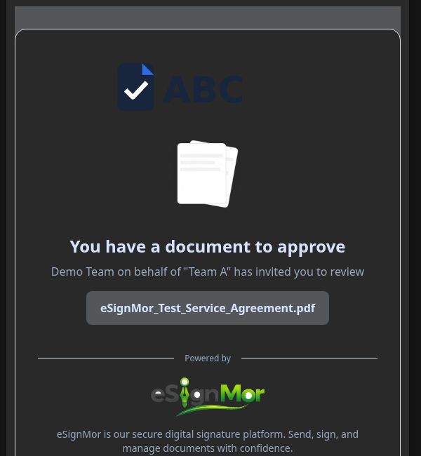 Approval request email from eSignMor