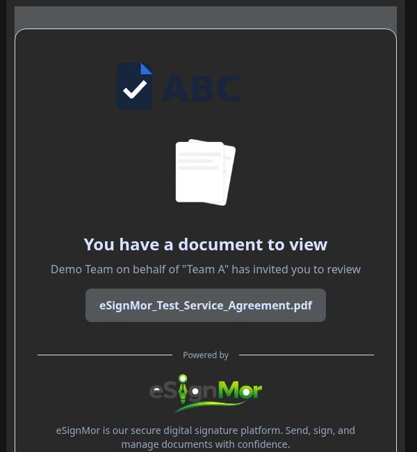 Viewer invitation email from eSignMor