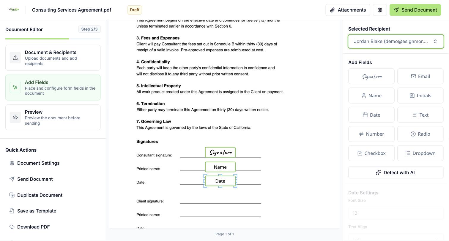 Aligned fields in document editor