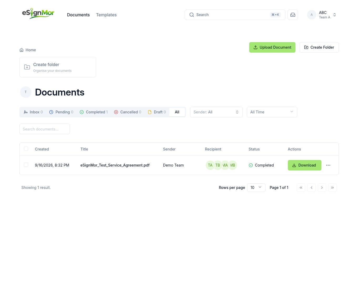 Team Documents dashboard