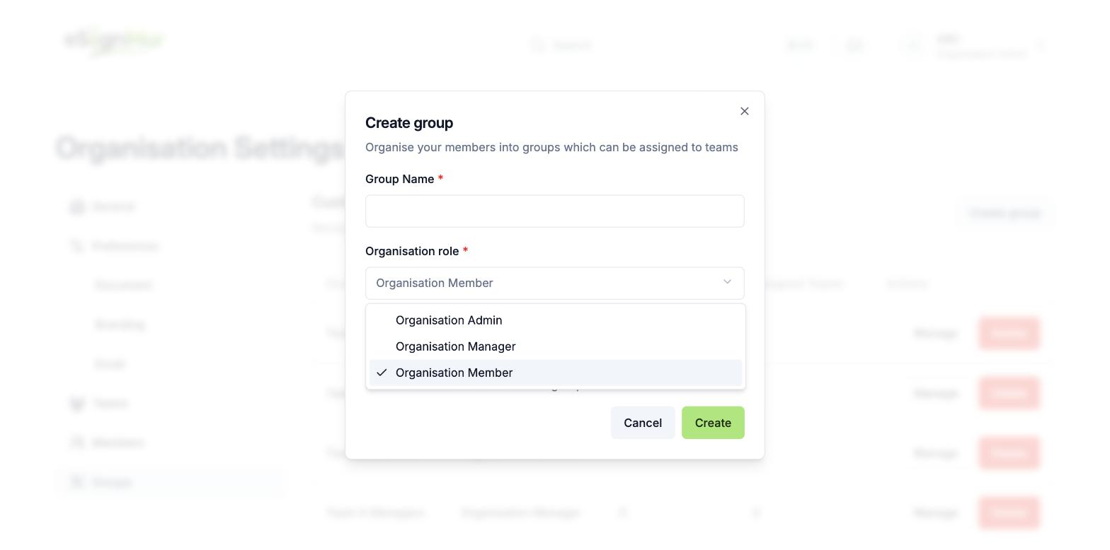 Group organisation role selector