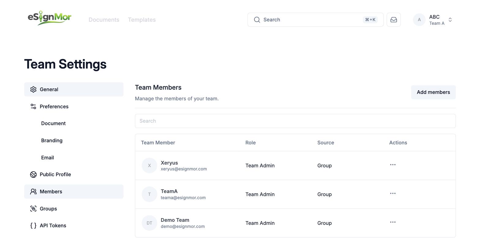 Assigned team group and role