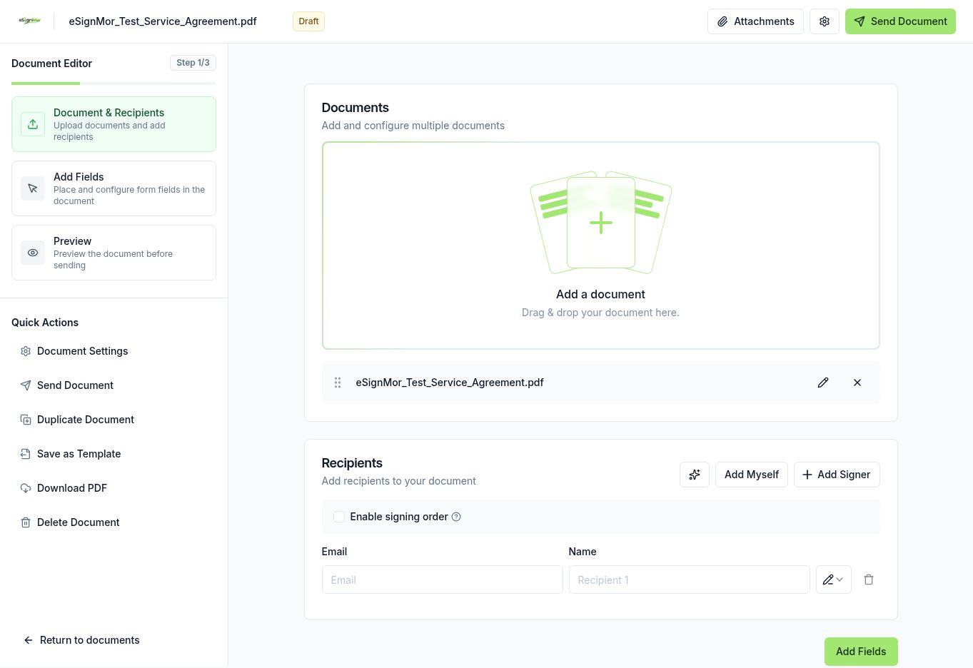 Add Recipient button in eSignMor
