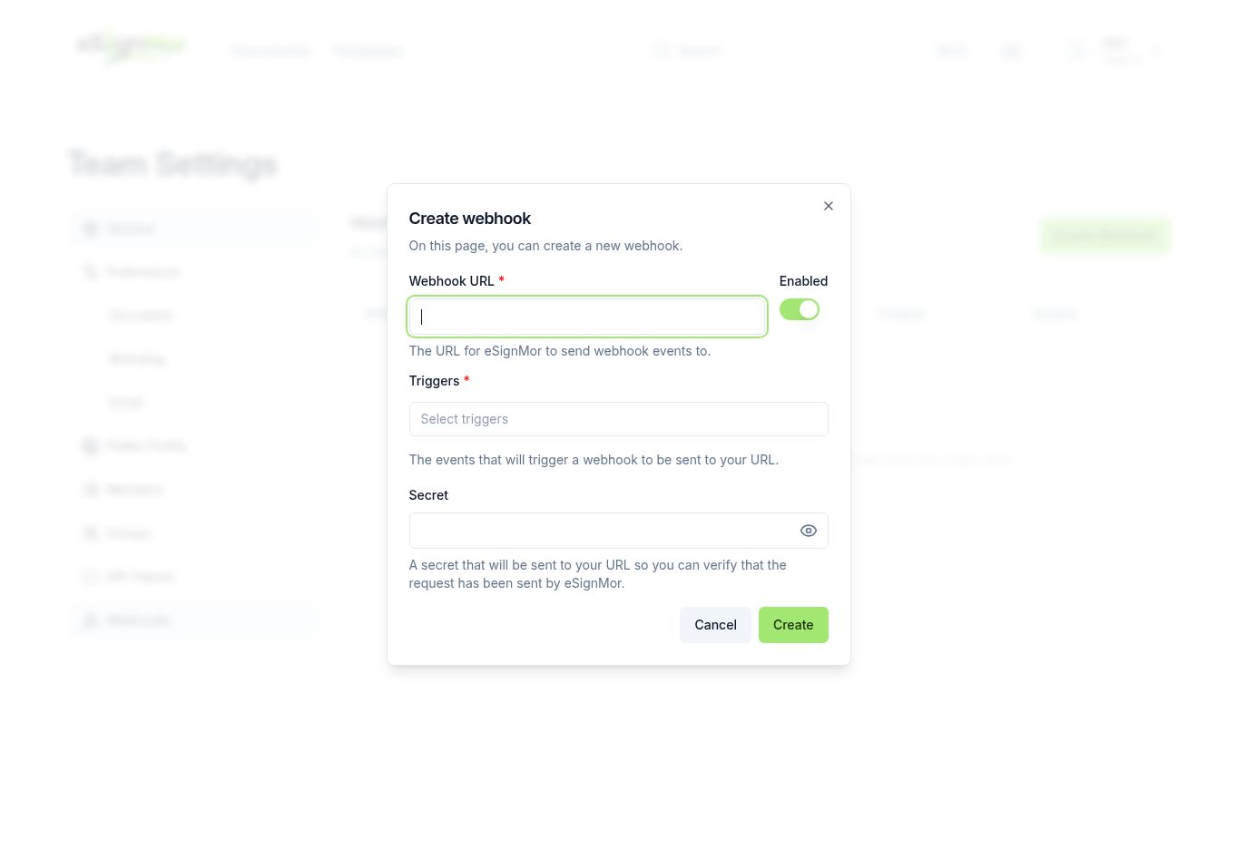 Webhook configuration